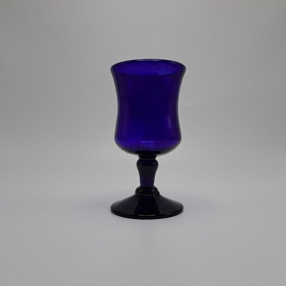 Hand Blown Cobalt Blue Glass Goblet - Picture 1 of 9